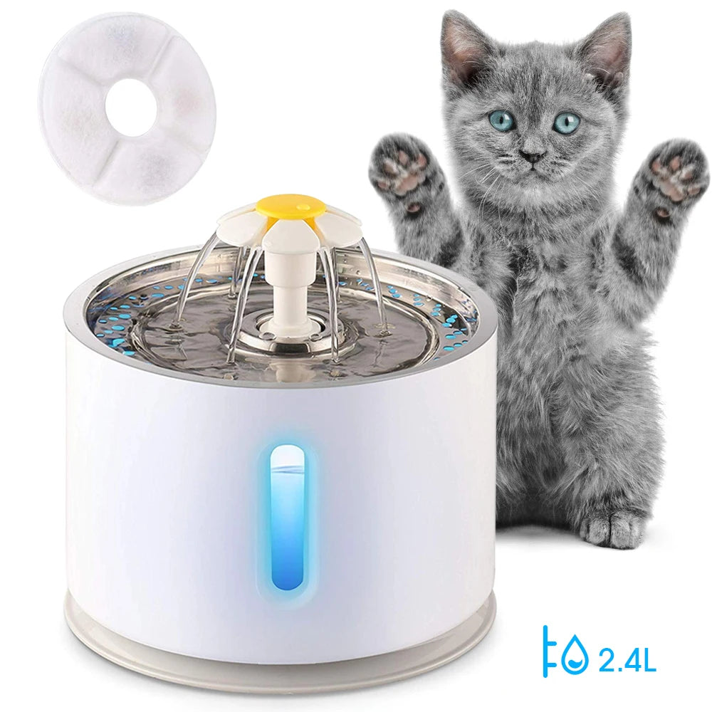 Pet Cat Automatic Water Fountain with LED Lighting