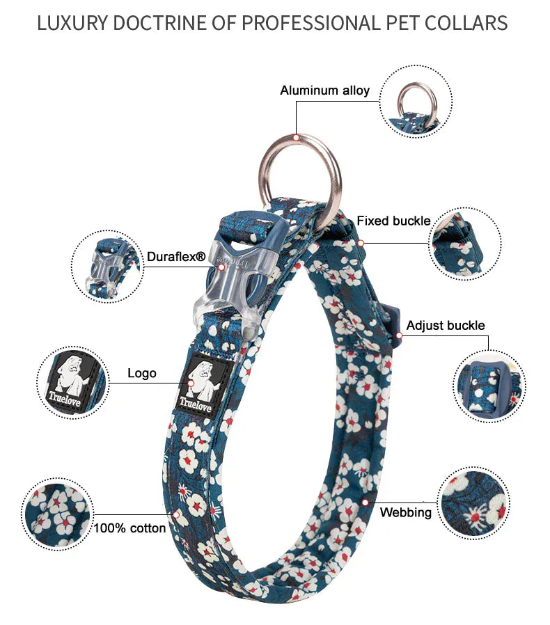 Padded Floral Pet Collar True Love Quick Release Personalized Cotton Collar For Cats And Dogs