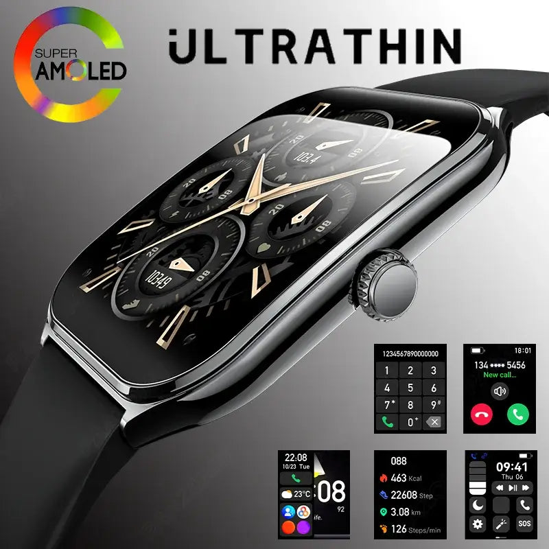 New Ultra Thin Smart Watch men 1.96" AMOLED 360*360 HD Pixel Display