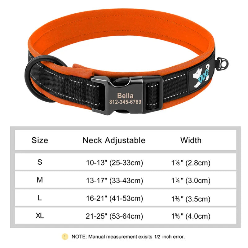 Reflective Personalized Dog Collar Engrave ID Nylon Collars Soft Padded