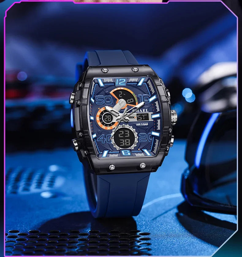 SMAEL 8109 New Men's Watch Multifunctional Sports 50M Waterproof Dual Display
