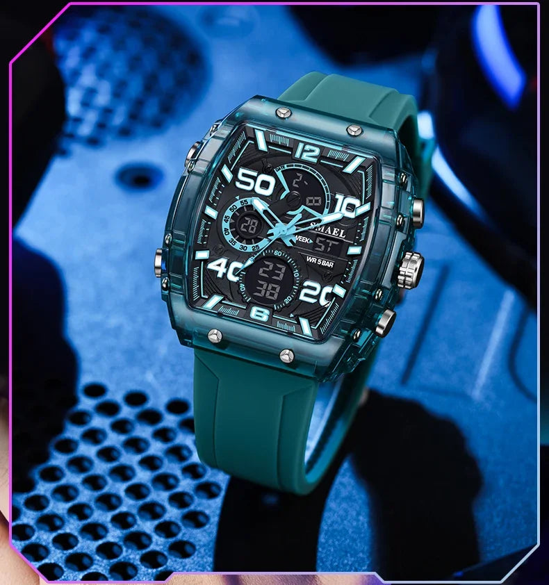 SMAEL 8109 New Men's Watch Multifunctional Sports 50M Waterproof Dual Display