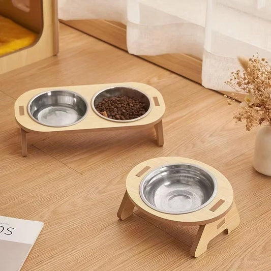 Wooden Elevated Dog Bowls with Stand Adjustable Raised Puppy Cat Food Water Bowls