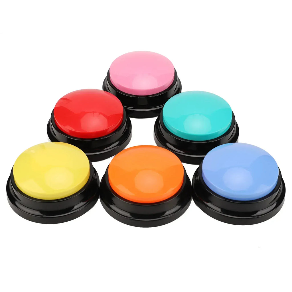 Dog record button talking buttons in a 6 pack, featuring vibrant colors for pet communication.