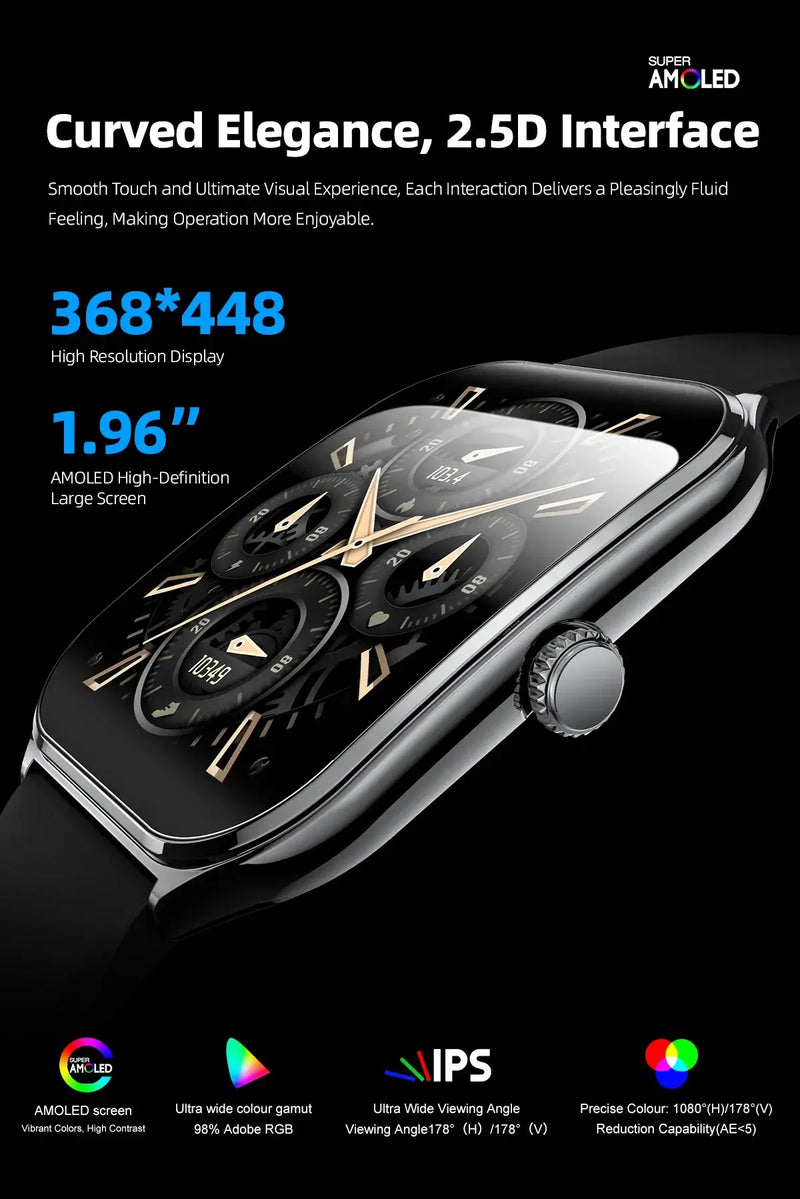 New Ultra Thin Smart Watch men 1.96" AMOLED 360*360 HD Pixel Display