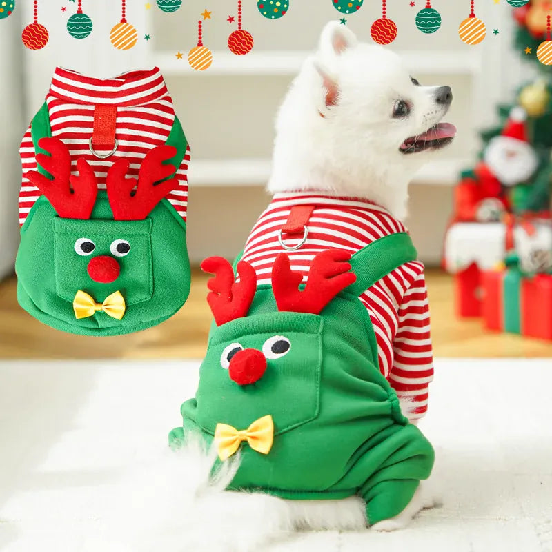 Christmas pet costume for cats featuring a festive reindeer design for dogs, perfect for holiday celebrations.