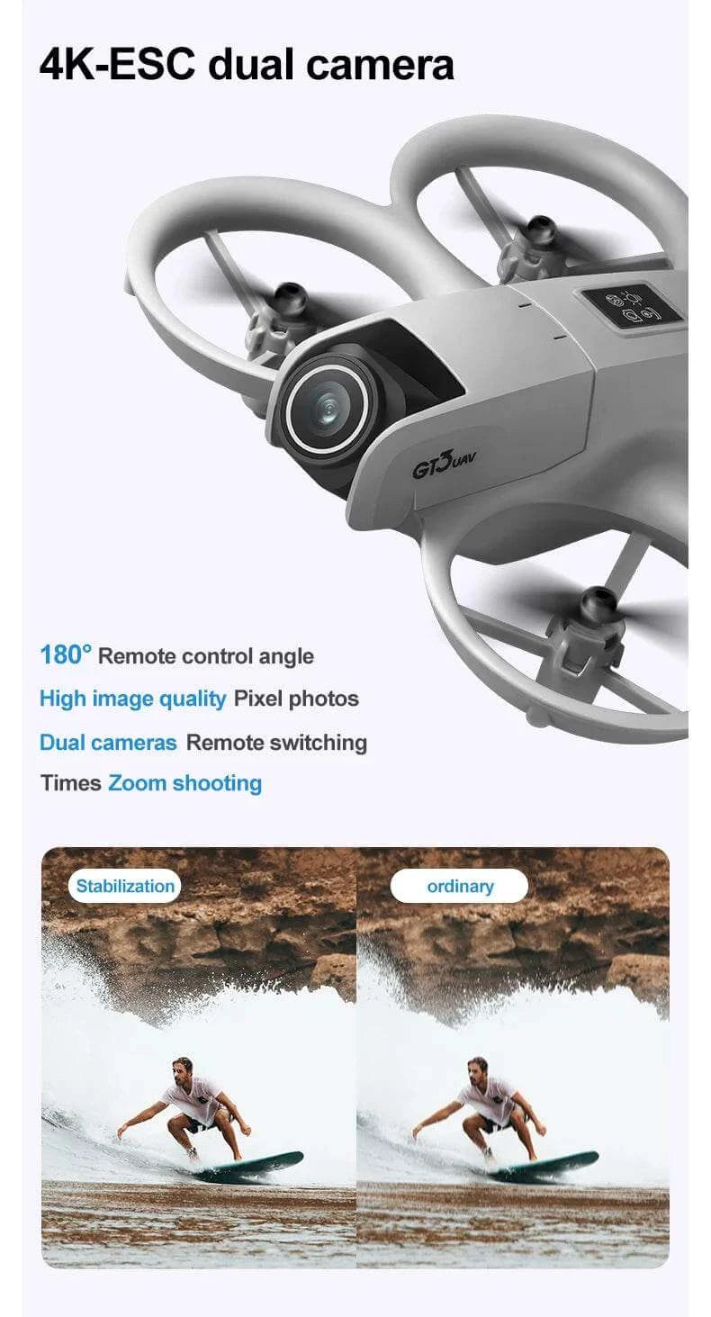 GT3 Mini With LED Foldable Drone GPS 8K HD Dual Camera Brushless Motor