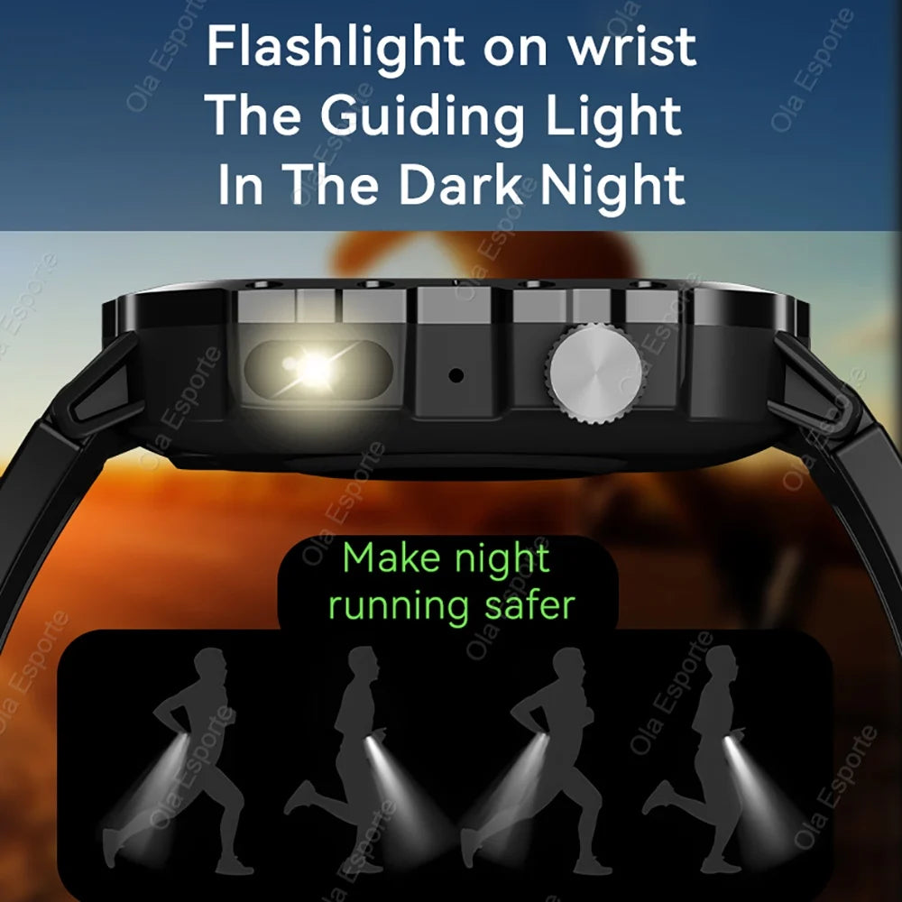 New For Huawei Xiaomi Military GPS Smart Watch Men Flashlight Compass Waterproof