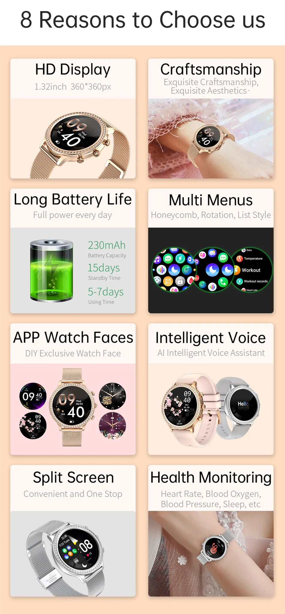 For Huawei Xiaomi Apple Samsung Smart Watch Women Ladies 2024 New Bluetooth