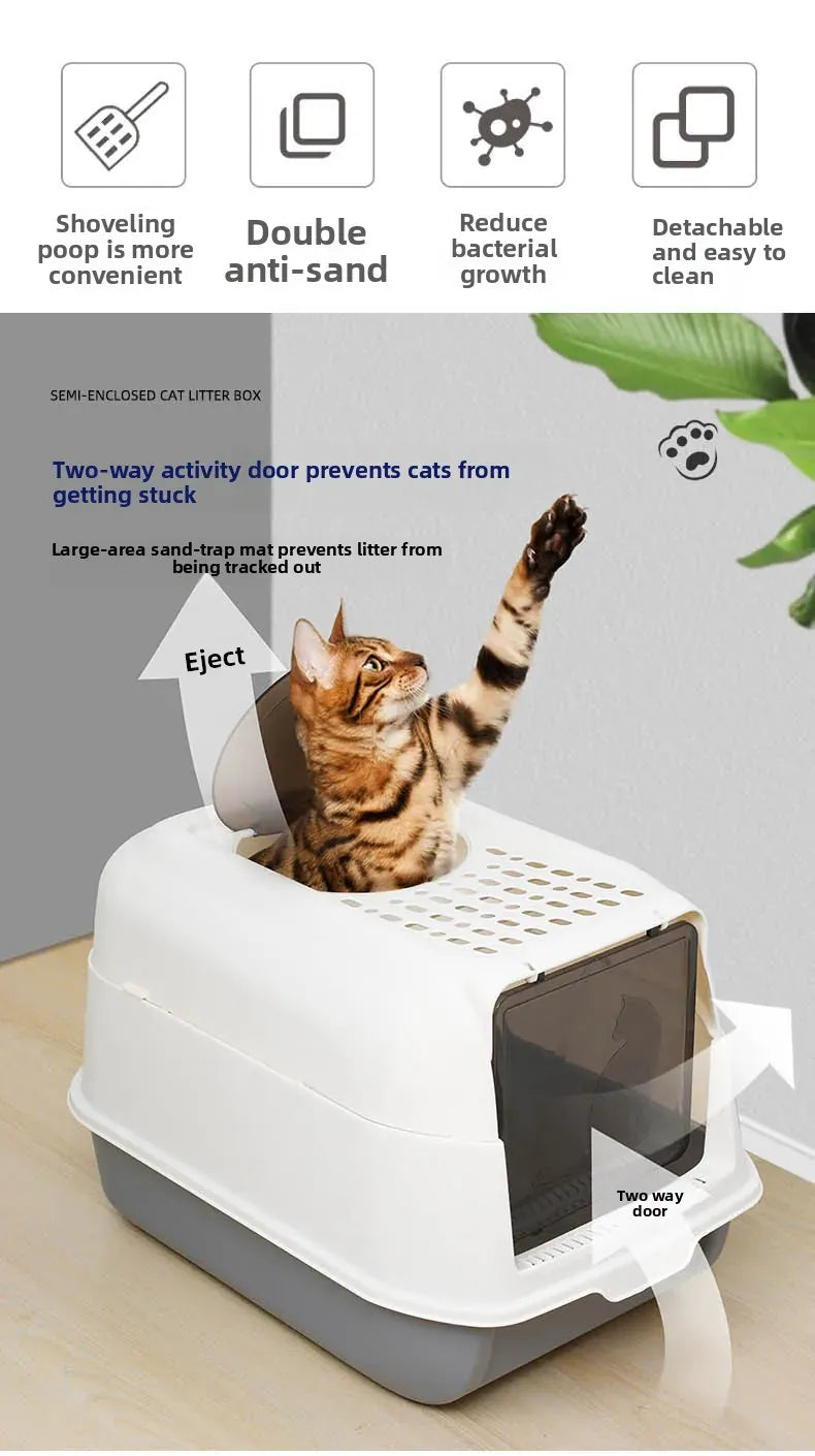 Enclosed Cat Litter Bowl With Scoop Plastic Totally Closed Design For Easy Cleaning MSP003-1