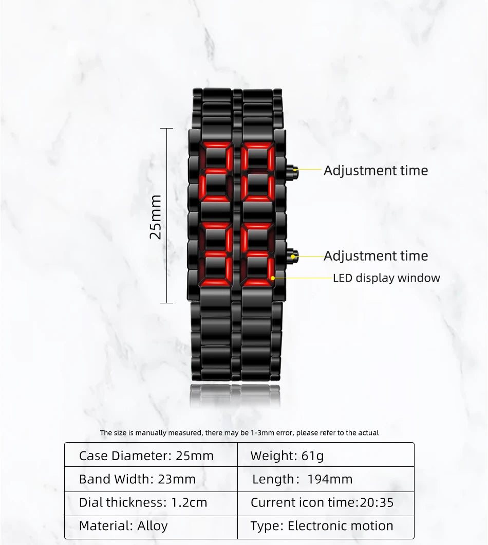 Fashion Mens Digital Lava Wrist Watch Men Black Full Metal Red Blue LED Display Watches