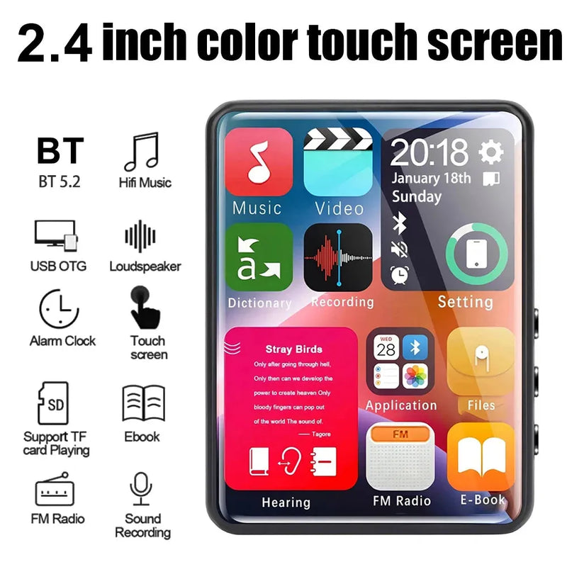 2.4-inch full-screen touchscreen MP3 player, mini Mp4 player with Bluetooth - Loja Manuel Coelho