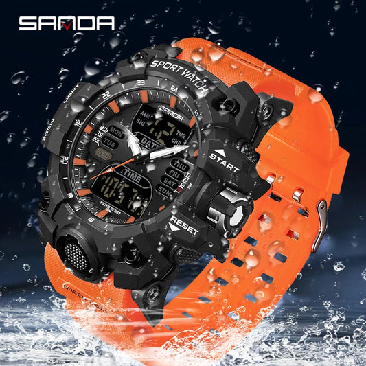 SANDA Luxury G Style Men's Electronic Watch Outdoor Sports LED Analog Digital Chronograph