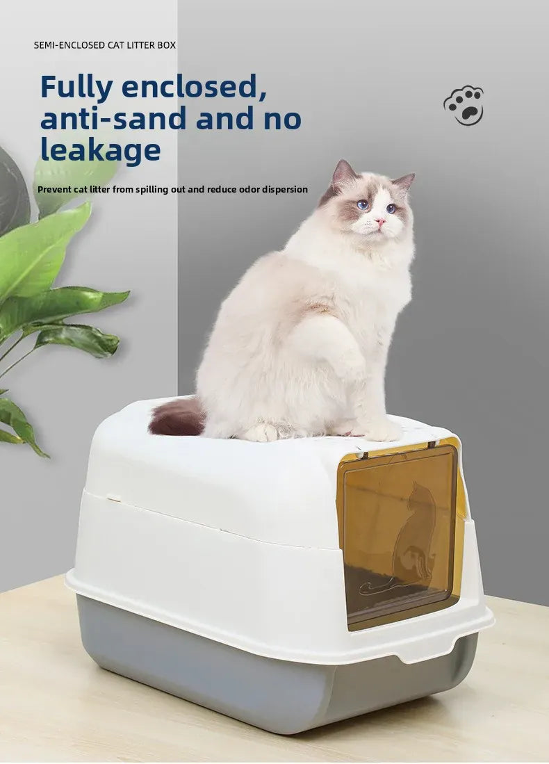 Enclosed Cat Litter Bowl With Scoop Plastic Totally Closed Design For Easy Cleaning MSP003-1