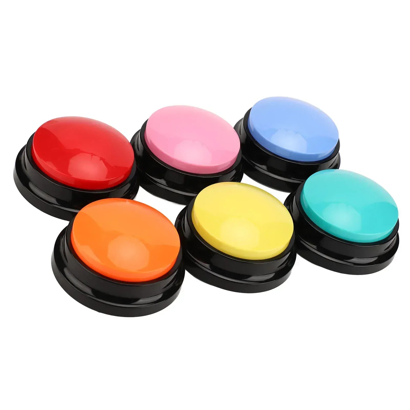 6 pack dog record button talking buttons in various colors for pet communication.