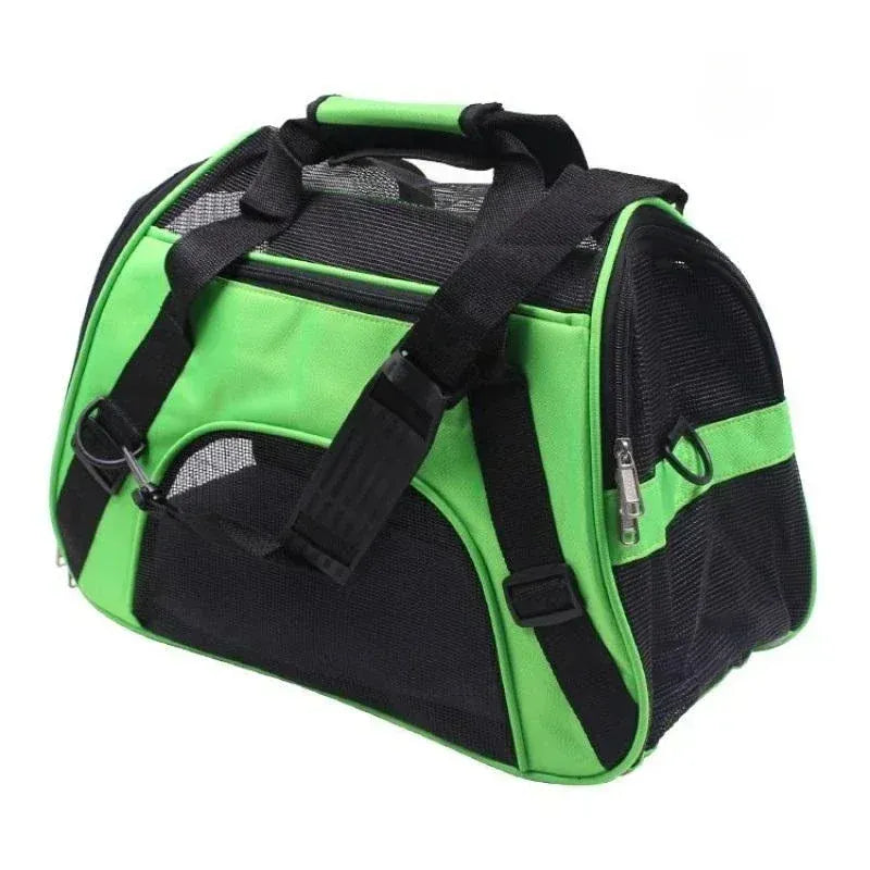 Cat Transport Bag Portable Foldable Handbag in green and black design, ideal for comfortable pet transport.