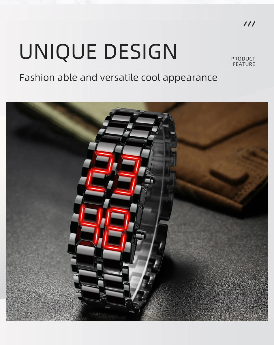 Fashion Mens Digital Lava Wrist Watch Men Black Full Metal Red Blue LED Display Watches