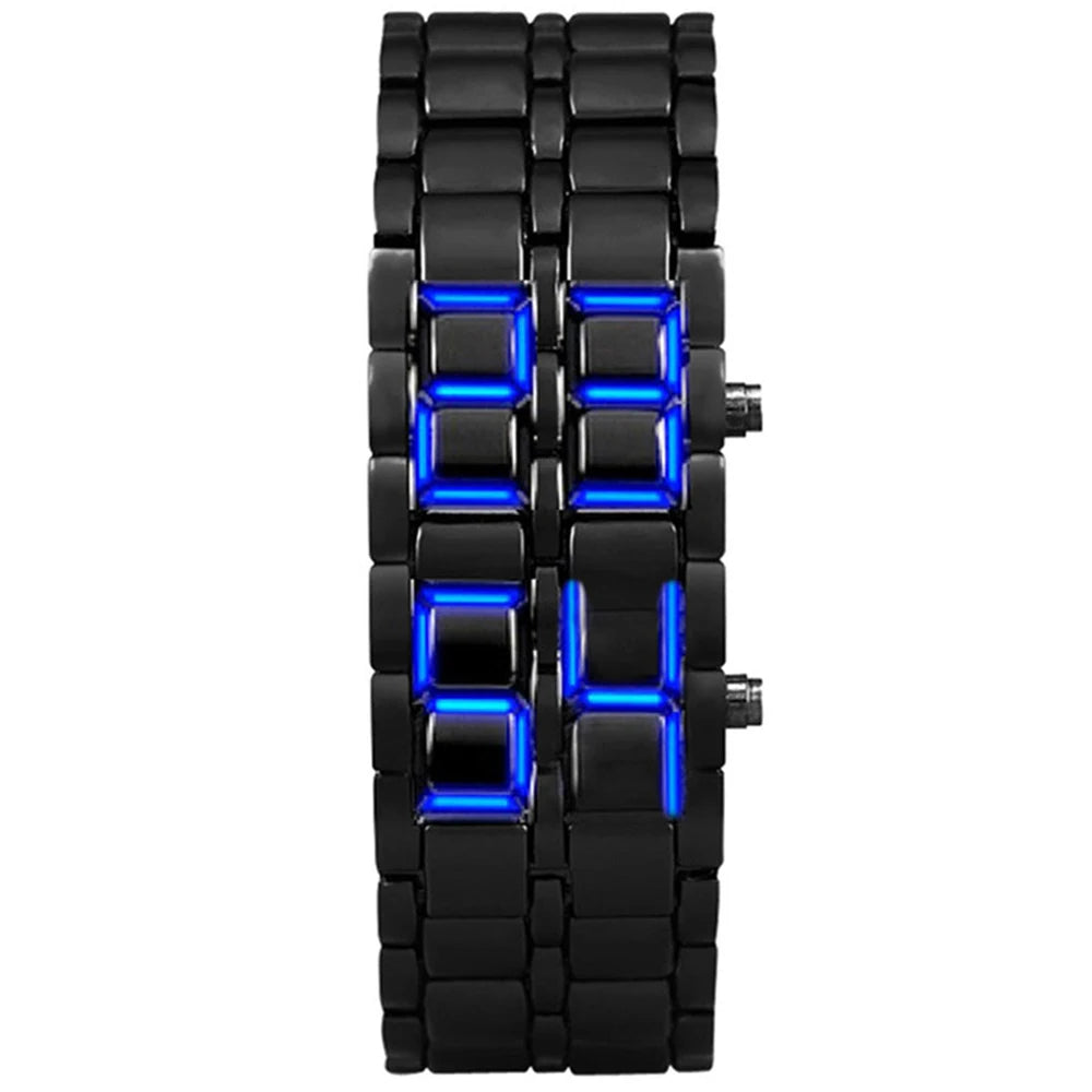 Fashion Mens Digital Lava Wrist Watch Men Black Full Metal Red Blue LED Display Watches
