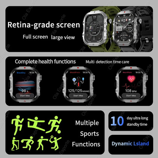 New For Huawei Xiaomi Military GPS Smart Watch Men Flashlight Compass Waterproof