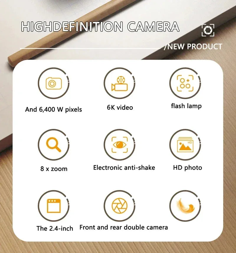 Xiaomi 6k Hd Digital Camera 6400W 2.4in Ips Display With Fill Light 8x Zoom Video Camera - Loja Manuel Coelho