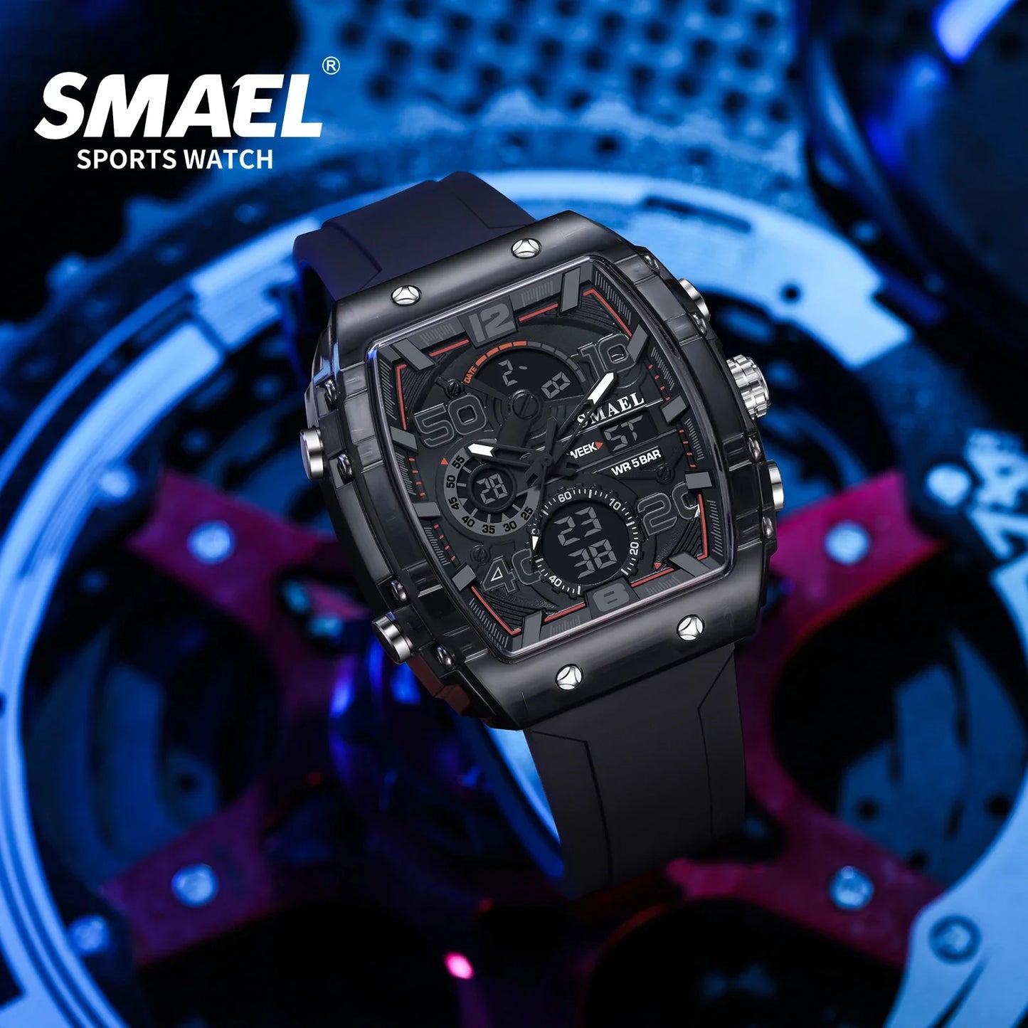 SMAEL 8109 New Men's Watch Multifunctional Sports 50M Waterproof Dual Display