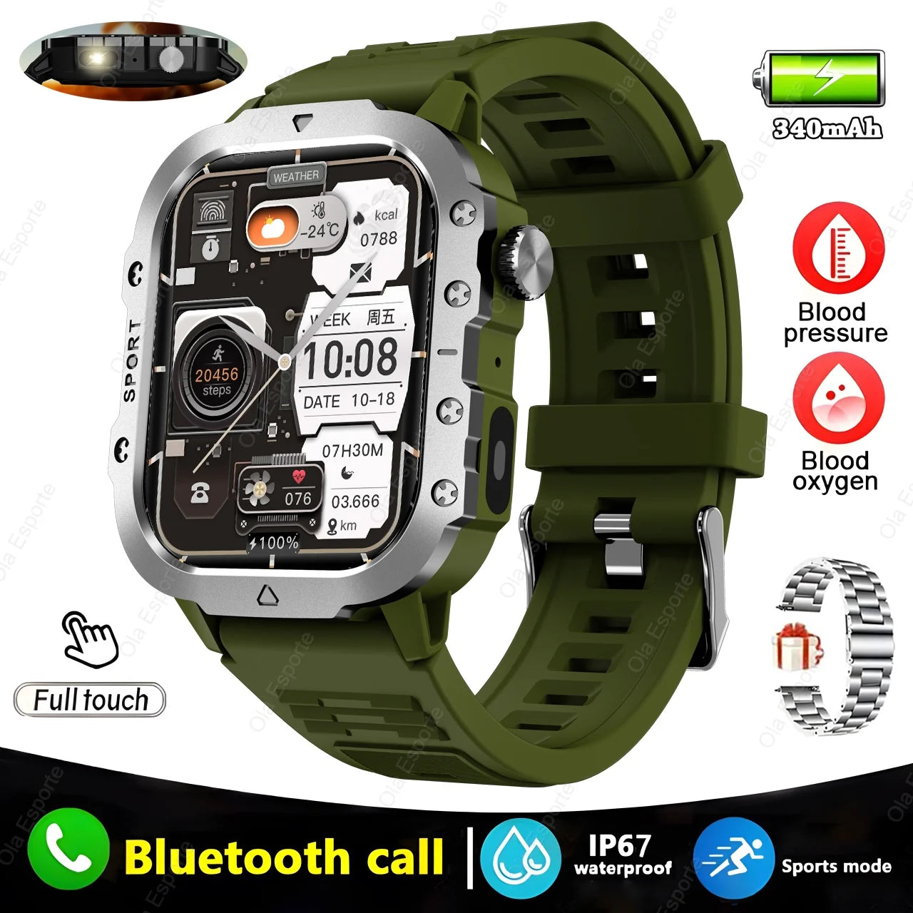 New For Huawei Xiaomi Military GPS Smart Watch Men Flashlight Compass Waterproof