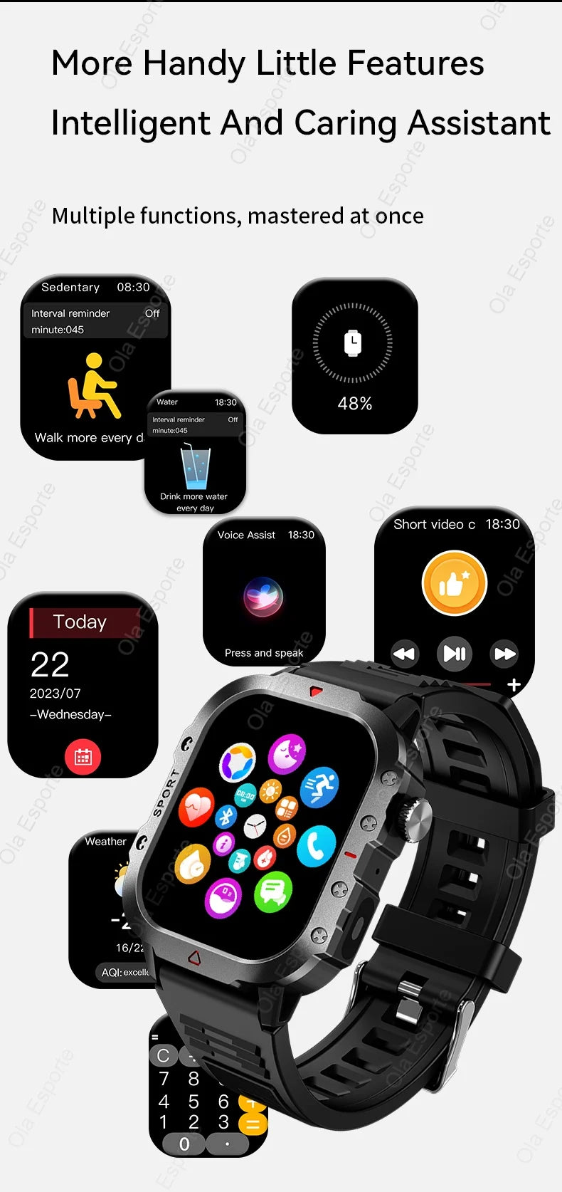 New For Huawei Xiaomi Military GPS Smart Watch Men Flashlight Compass Waterproof