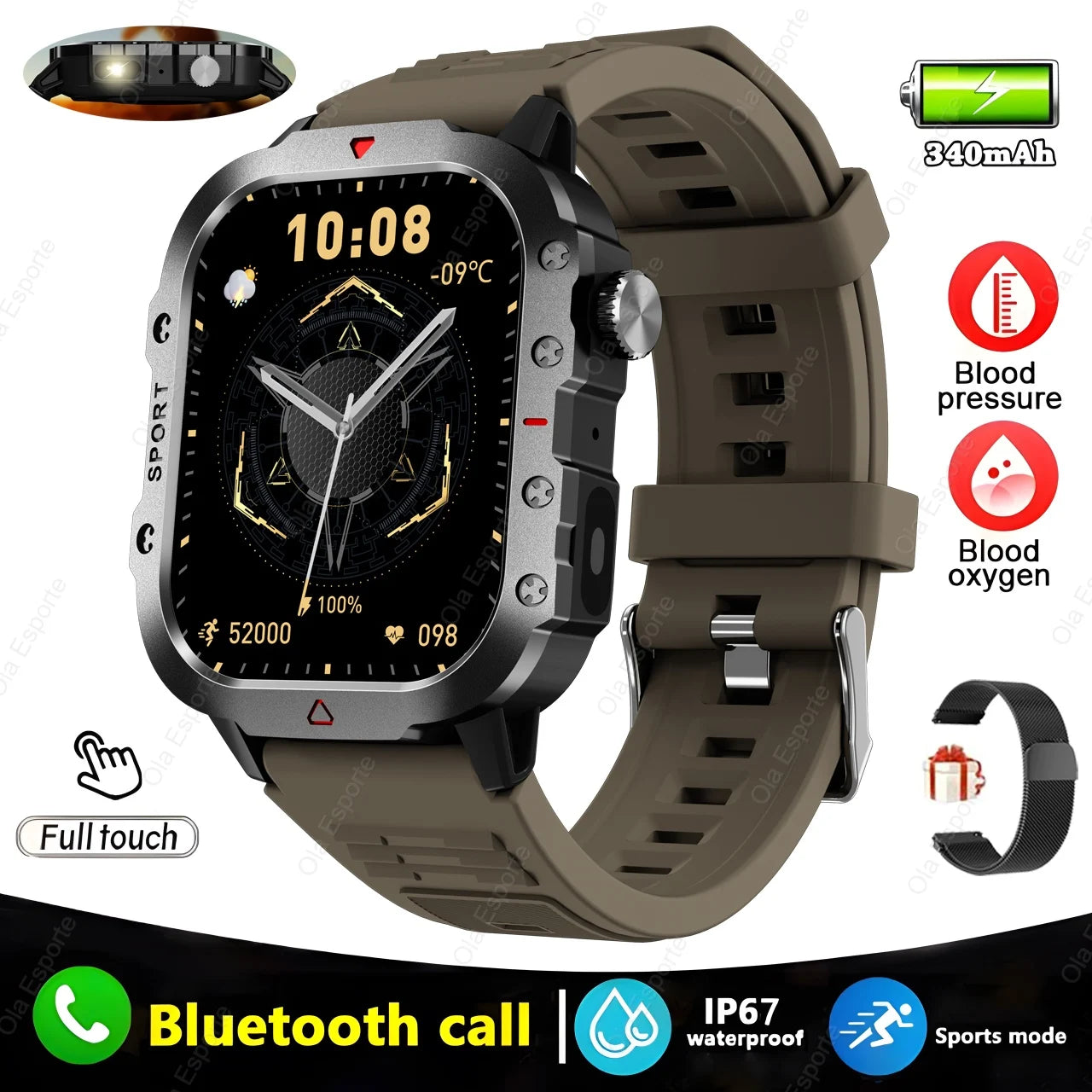 New For Huawei Xiaomi Military GPS Smart Watch Men Flashlight Compass Waterproof