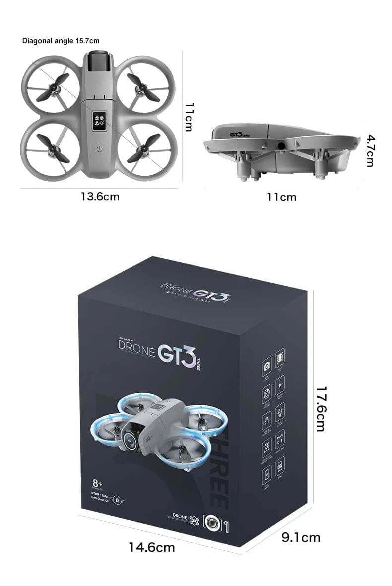 GT3 Mini With LED Foldable Drone GPS 8K HD Dual Camera Brushless Motor