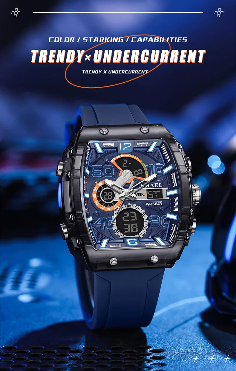 SMAEL 8109 New Men's Watch Multifunctional Sports 50M Waterproof Dual Display