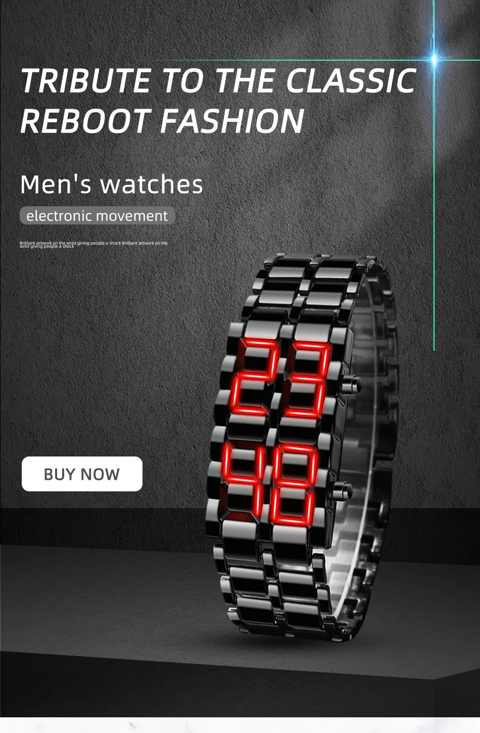 Fashion Mens Digital Lava Wrist Watch Men Black Full Metal Red Blue LED Display Watches
