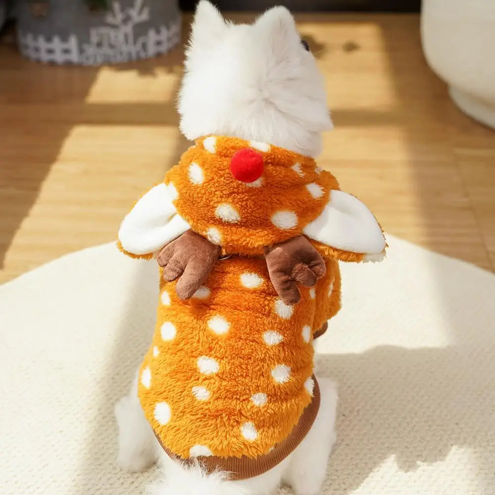 Puppy Christmas Elk Outfit Pet Cosplay Dog Clothes Christmas Fleece Elk Dog Cold Weather Outfits Winter Wear Pet Apparels For