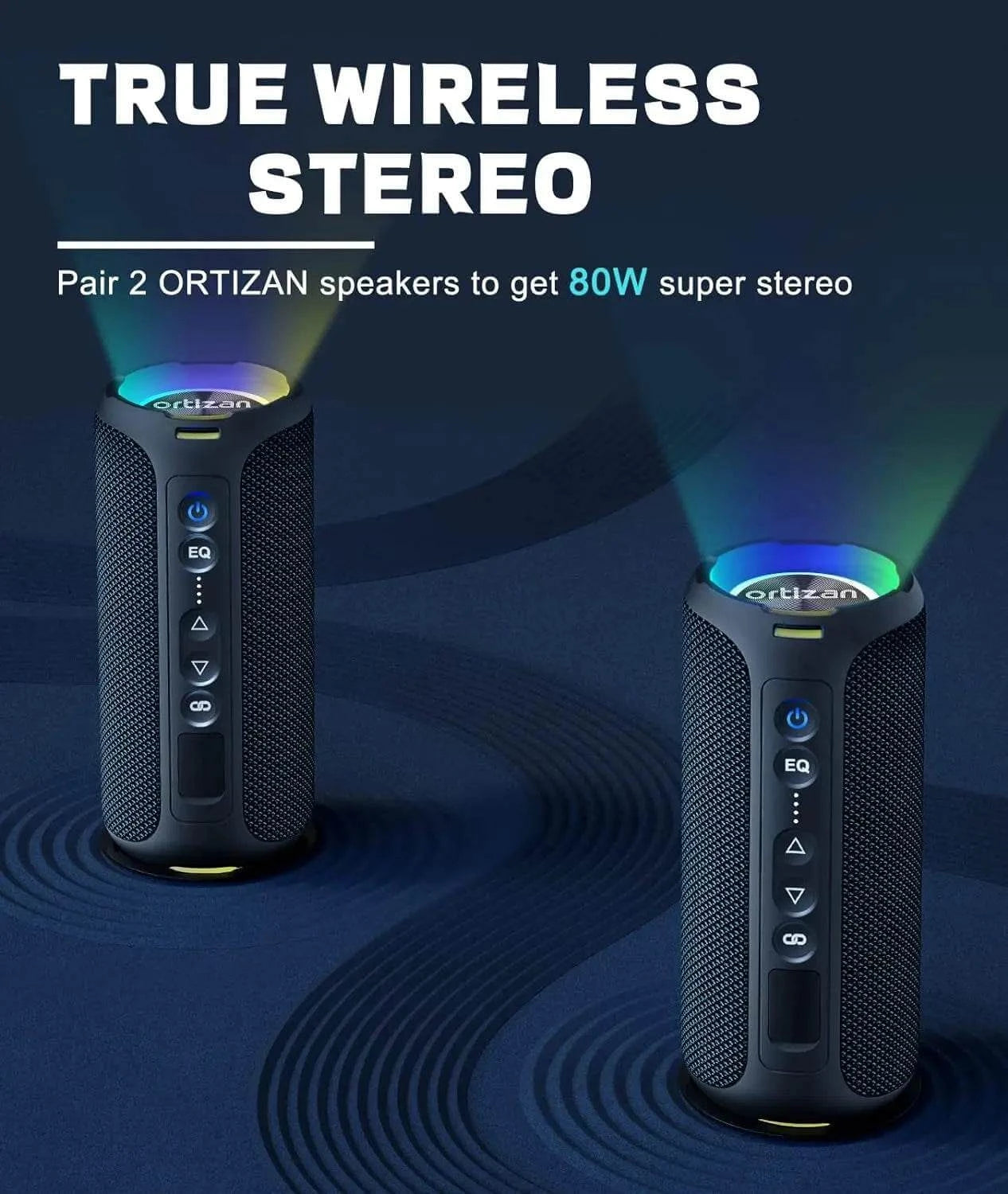 Ortizan Bluetooth Speakers 40W Enhanced Bass Portable Outdoor Wireless