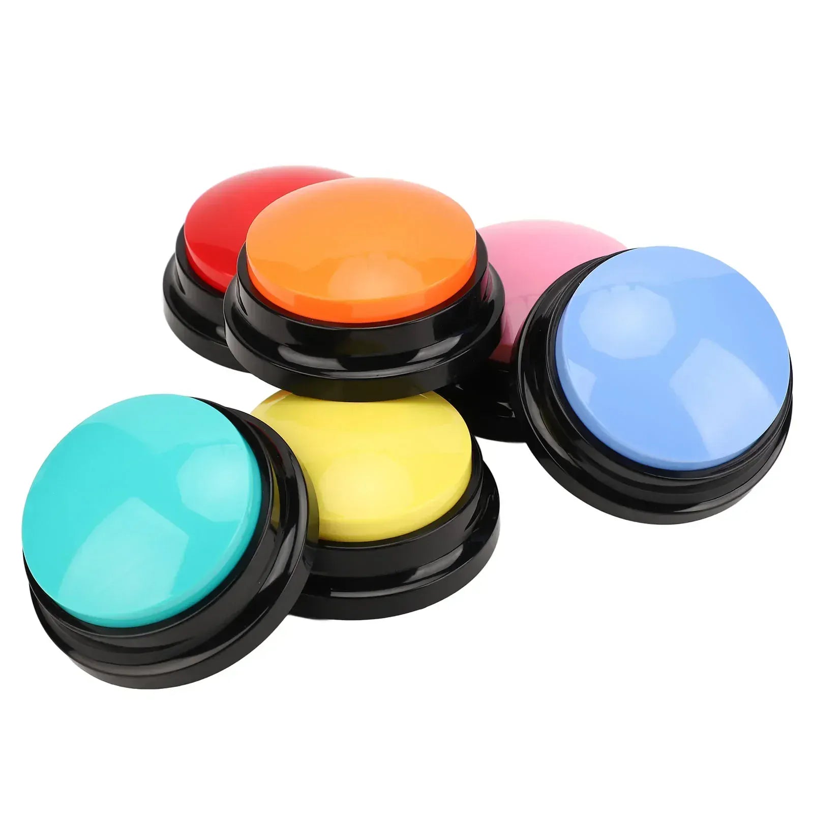 dog record button talking buttons in various colors for pet communication and interaction.