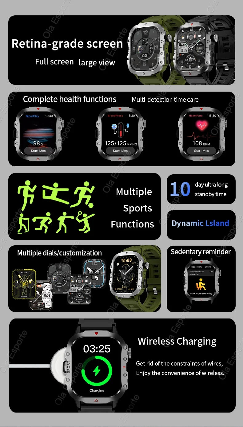 New For Huawei Xiaomi Military GPS Smart Watch Men Flashlight Compass Waterproof