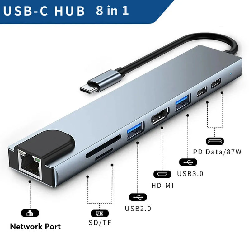 4/5/6/8/11 in 1 Type C Dock USB Hub 3.0 Splitter Multiport Adapter 4K HDMI - Loja Manuel Coelho