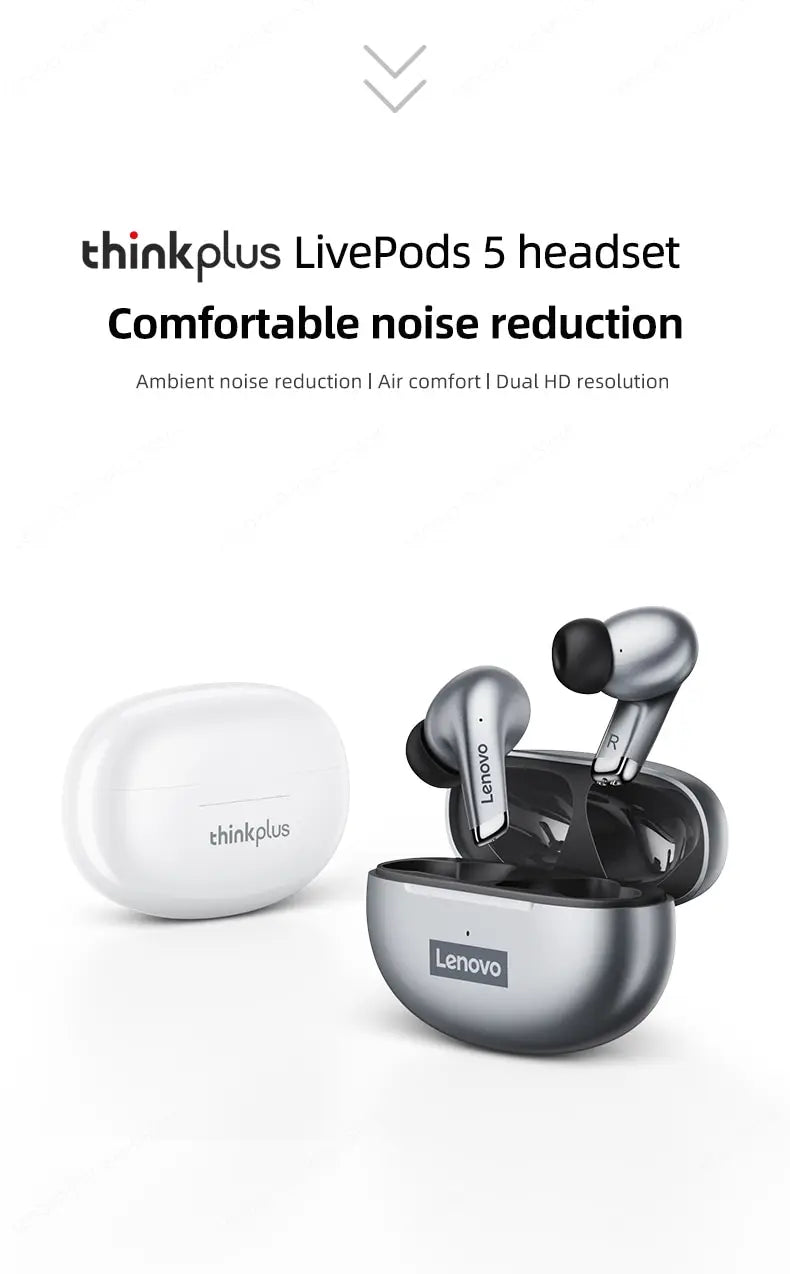 Choice Lenovo LP5 Wireless Bluetooth Earbuds HiFi Music Earphones Headphones