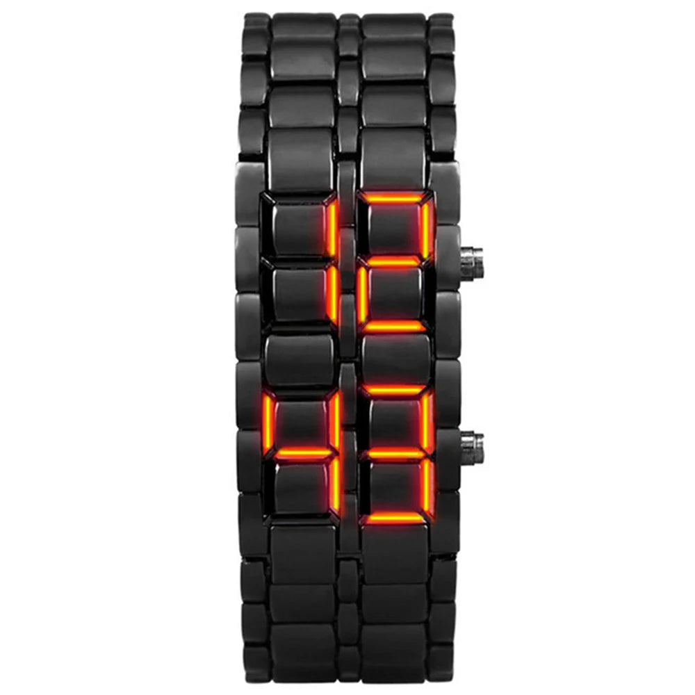 Fashion Mens Digital Lava Wrist Watch Men Black Full Metal Red Blue LED Display Watches