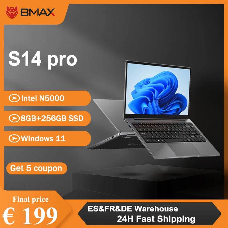 BMAX S14 Pro Laptop - Intel N5000, 8GB RAM, 256GB SSD - Loja Manuel Coelho
