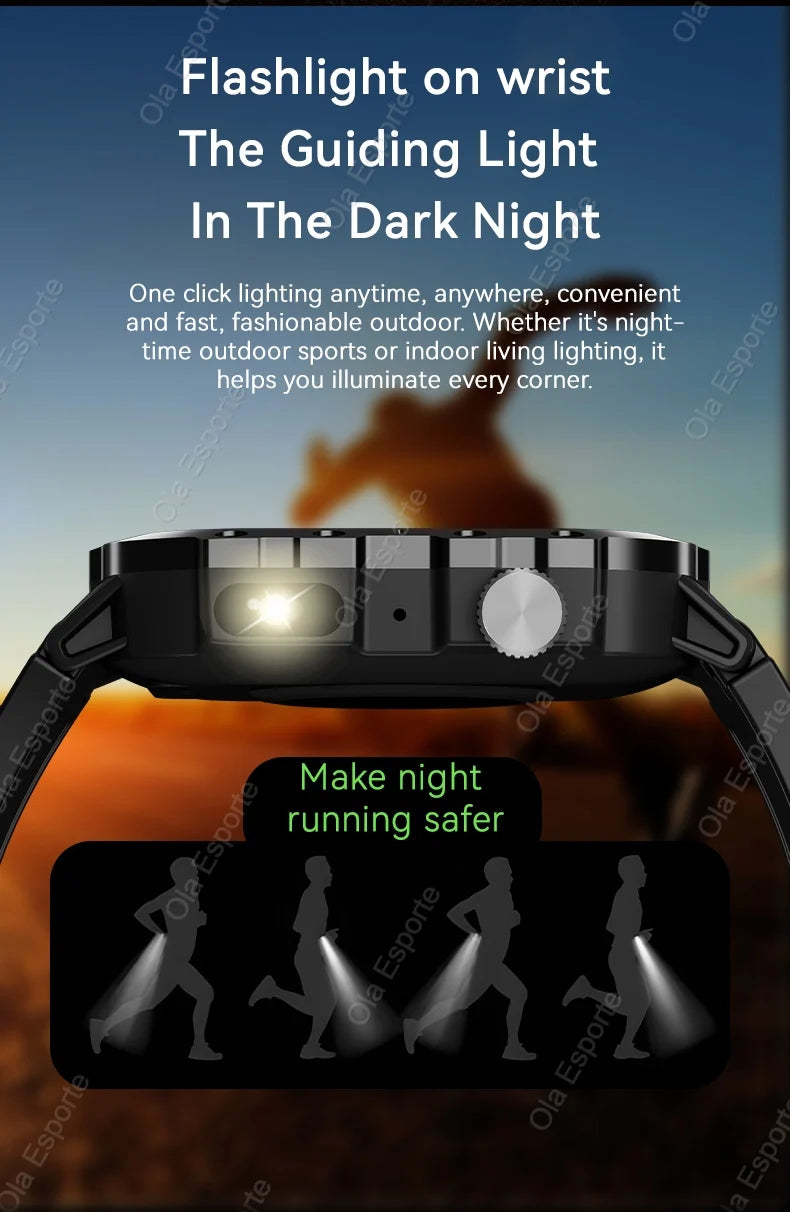 New For Huawei Xiaomi Military GPS Smart Watch Men Flashlight Compass Waterproof