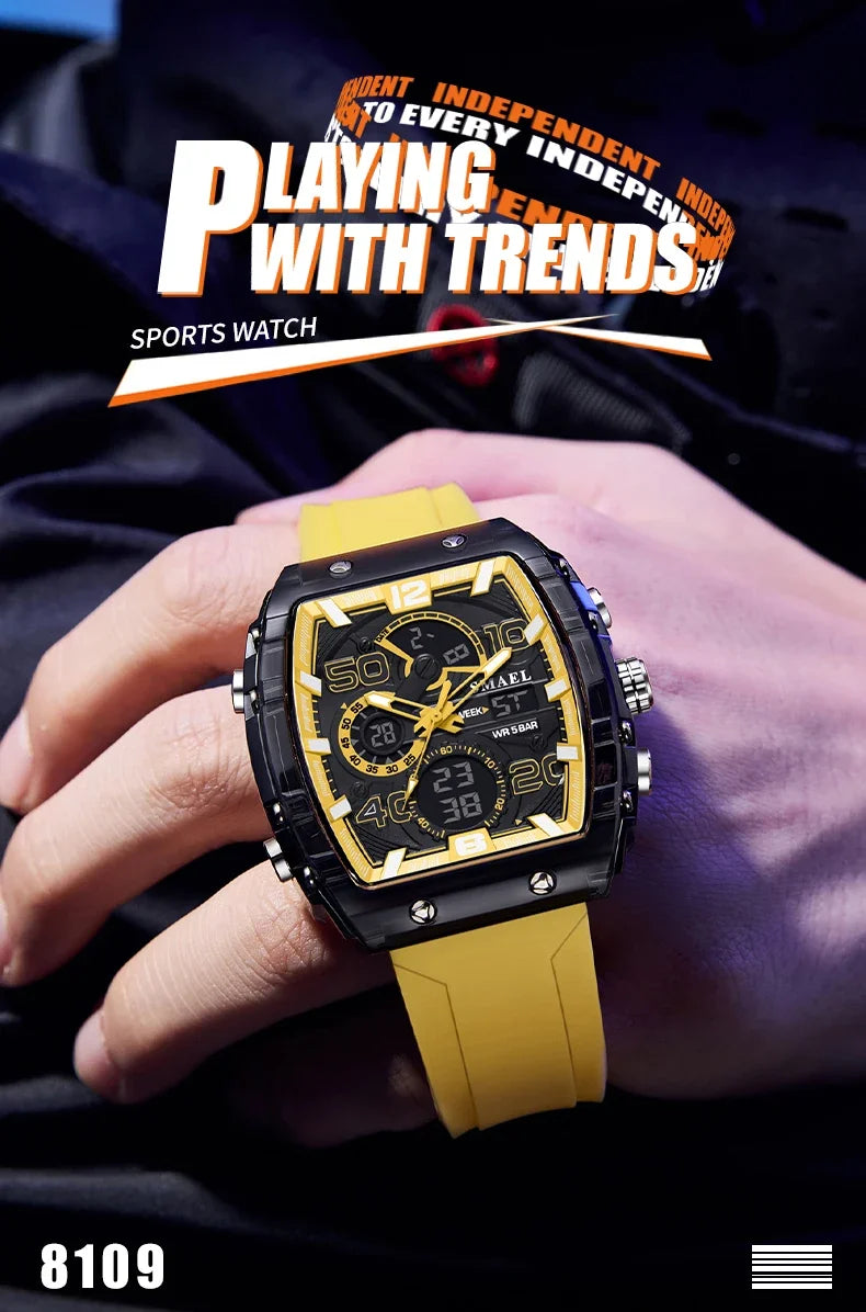 SMAEL 8109 New Men's Watch Multifunctional Sports 50M Waterproof Dual Display