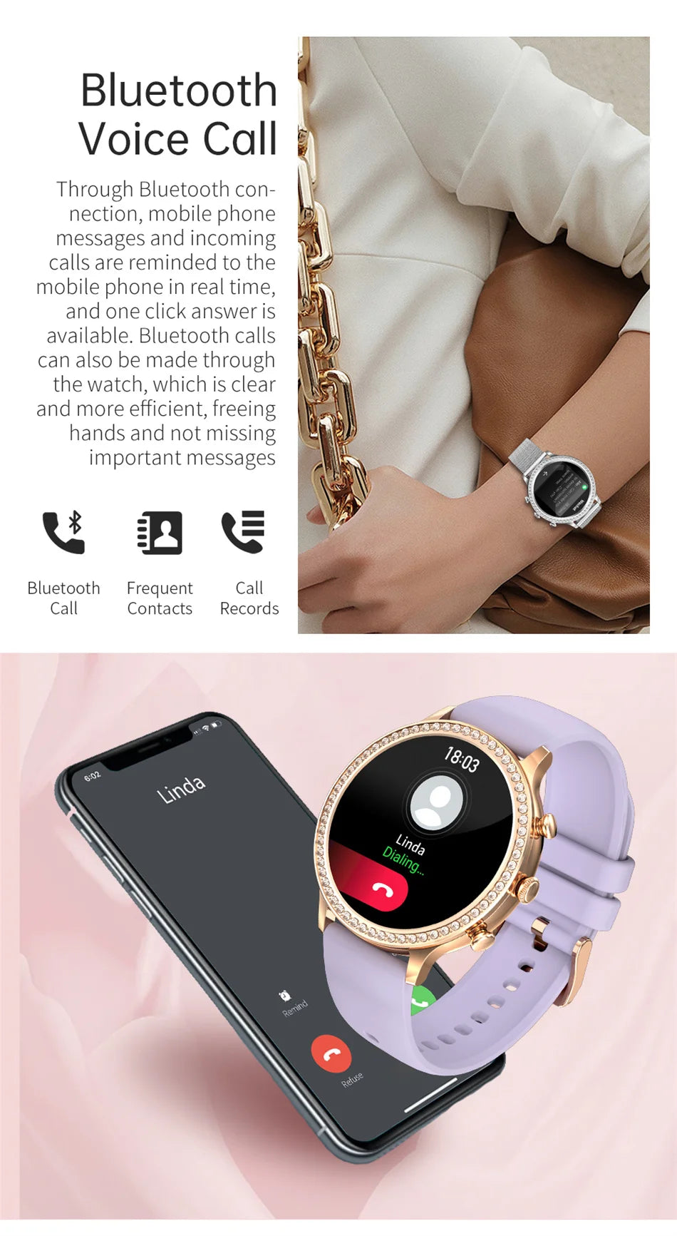 For Huawei Xiaomi Apple Samsung Smart Watch Women Ladies 2024 New Bluetooth