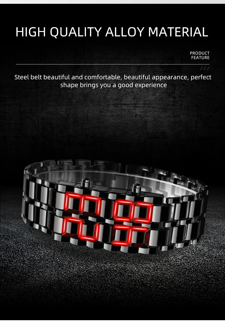 Fashion Mens Digital Lava Wrist Watch Men Black Full Metal Red Blue LED Display Watches