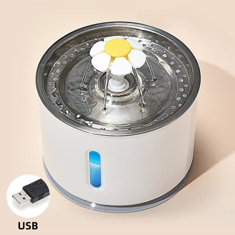 automatic pet water fountain LED with USB connection and flower design