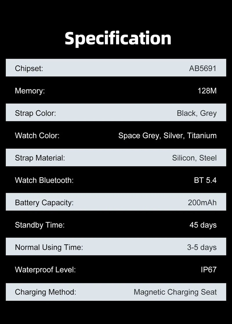 New Ultra Thin Smart Watch men 1.96" AMOLED 360*360 HD Pixel Display