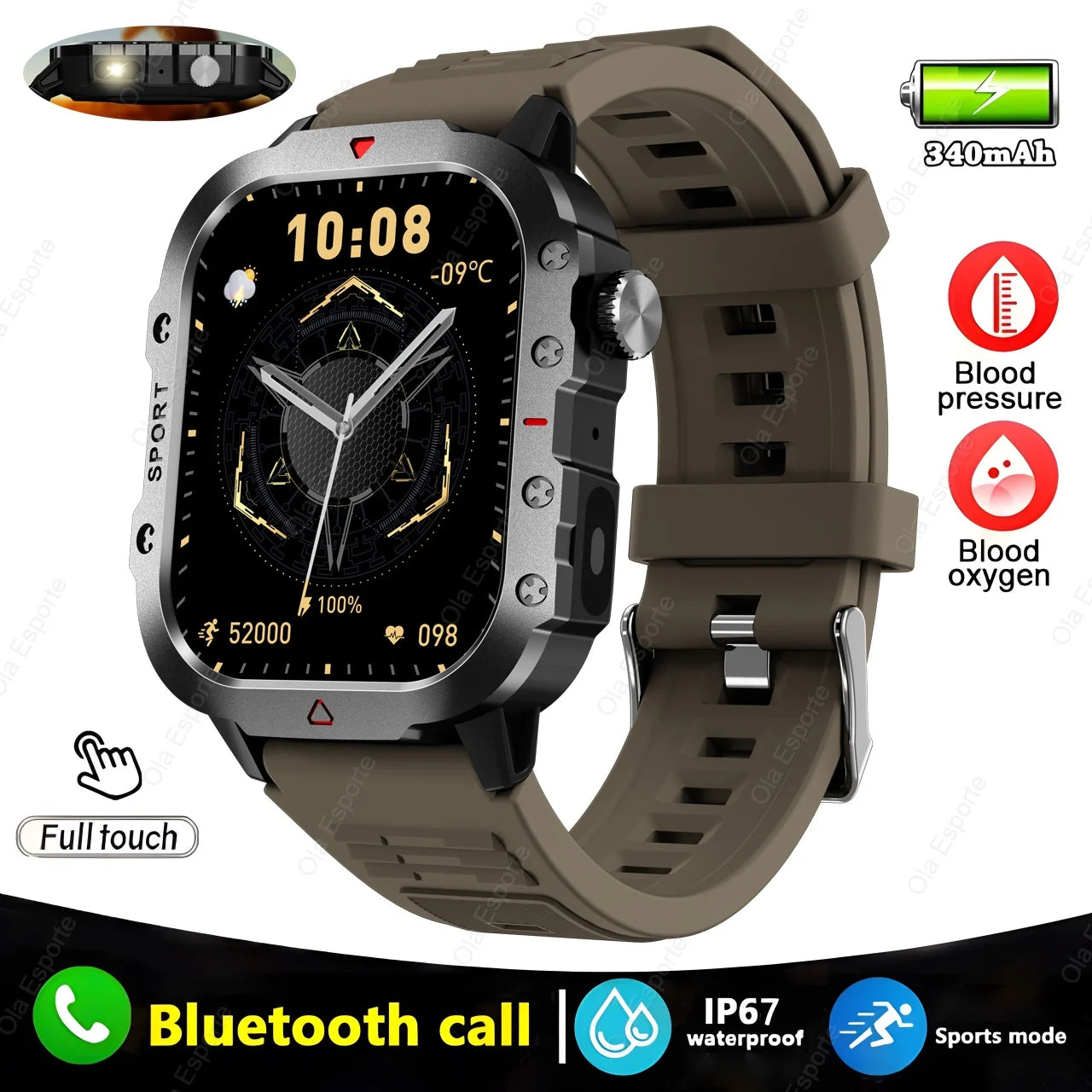 New For Huawei Xiaomi Military GPS Smart Watch Men Flashlight Compass Waterproof