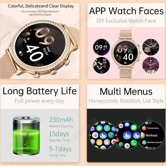 For Huawei Xiaomi Apple Samsung Smart Watch Women Ladies 2024 New Bluetooth
