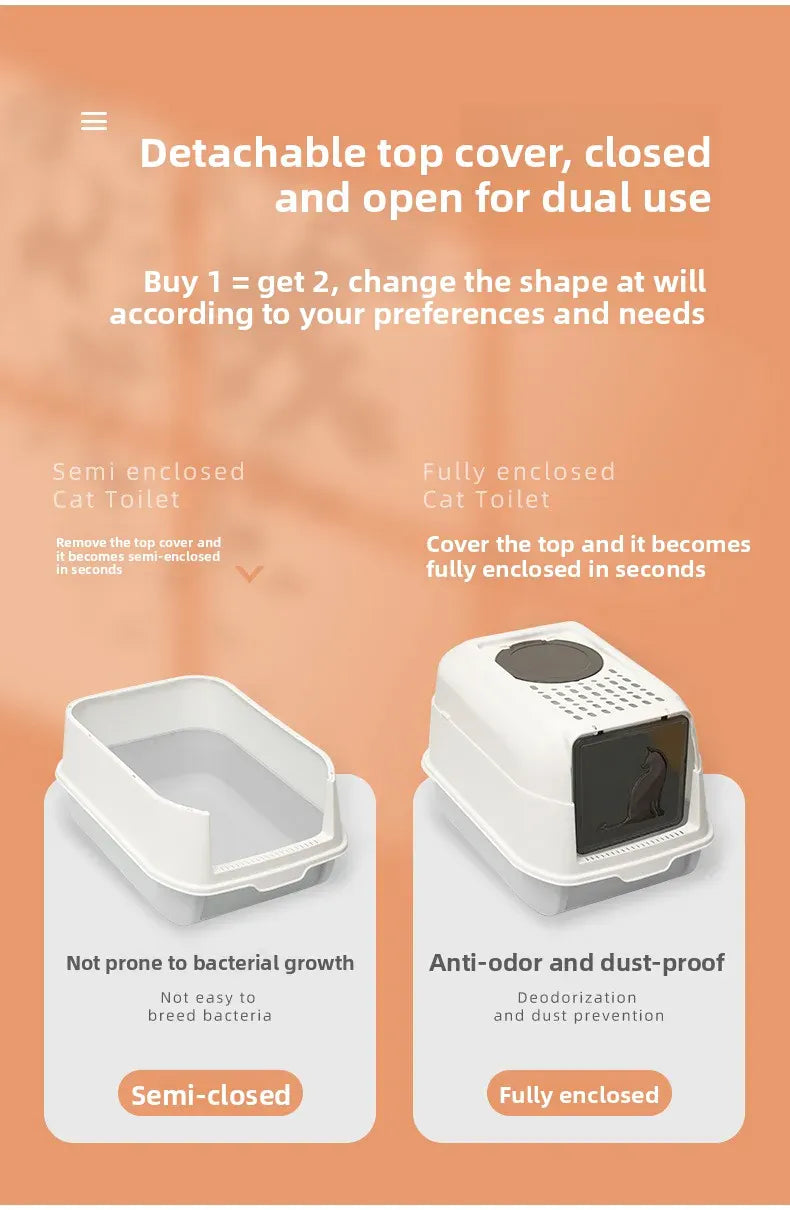 Enclosed Cat Litter Bowl With Scoop Plastic Totally Closed Design For Easy Cleaning MSP003-1