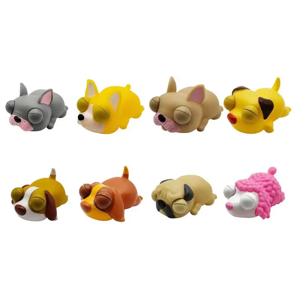Cute Puppy Dog Doll Decompression Toy collection featuring various colorful puppy fidget toys in playful poses.