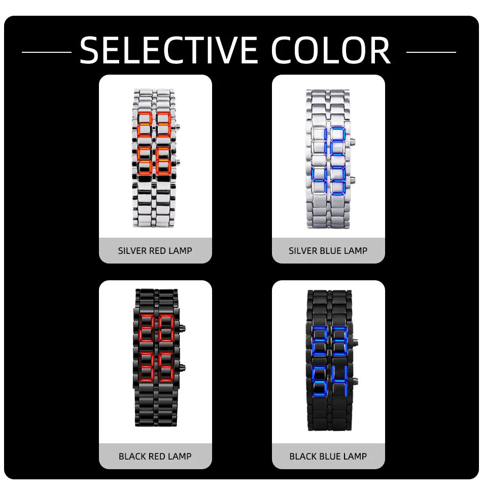 Fashion Mens Digital Lava Wrist Watch Men Black Full Metal Red Blue LED Display Watches